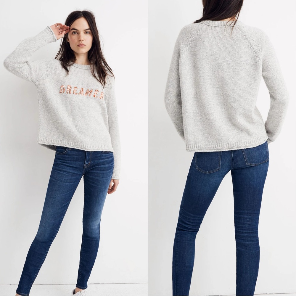 Madewell Dreamer Embroidered Alpaca Cotton Blend Keaton Pullover Sweater Size M